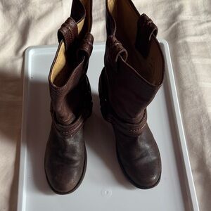 Frye Dark Brown Leather Combat Boots